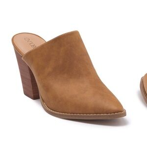 Camel block heel mule